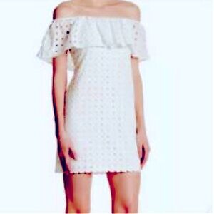 Cynthia Steffe White Eyelet Off The Shoulder Mini Dress Size 10 Feminine Dainty